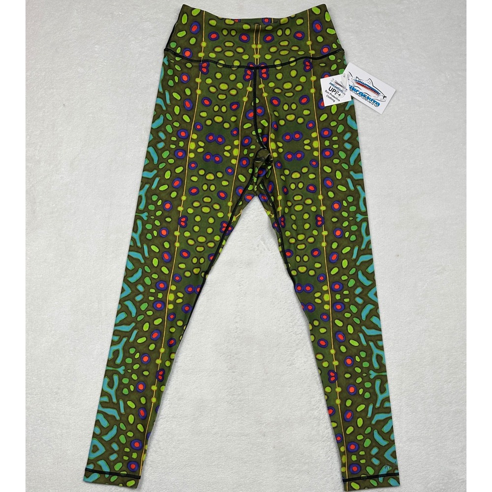 Fincognito Brook Trout All Sport Leggings Womens XS Green‎ Fish Skin UPF 50+ NEW
